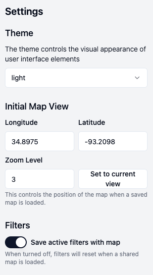 Screenshot showing the settings pane