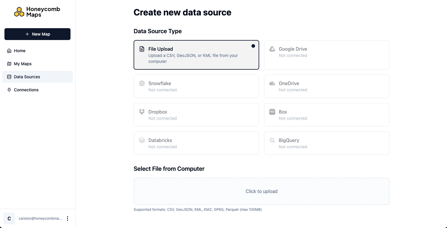 Create a new data source dialog