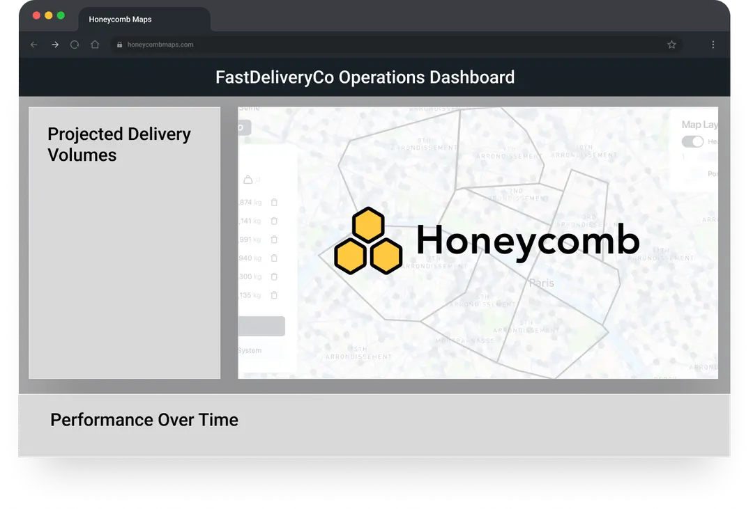 Illustration of honeycomb embedded inside an internal company dashboard